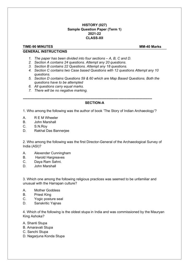 CBSE Class 12 History Sample Question Paper 2022 1 History SQP 01