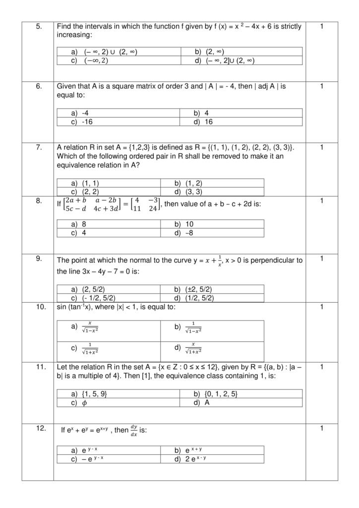 CBSE Class 12 Maths Sample Question Paper 2022 2 Maths SQP 2