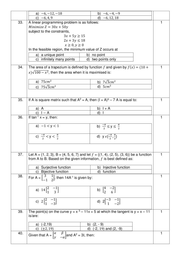 CBSE Class 12 Maths Sample Question Paper 2022 6 Maths SQP 6