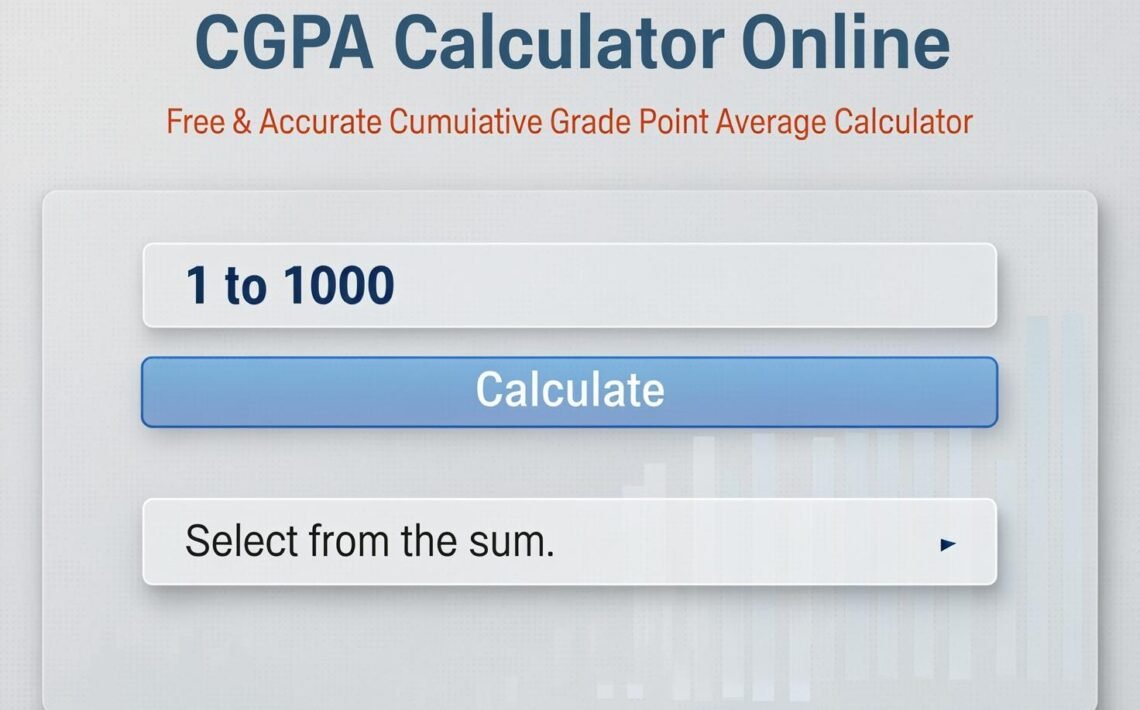Screenshot of a free online CGPA calculator showing input fields for semesters and grades to accurately calculate cumulative grade point average.