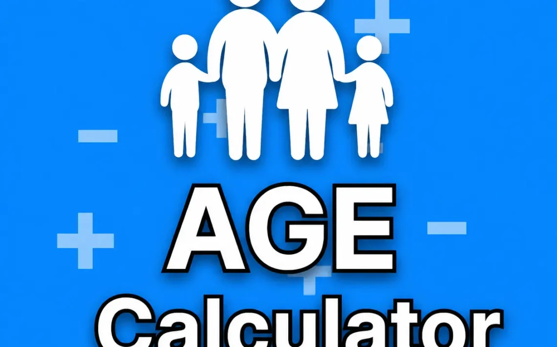 Graphic illustration showing a digital age calculator displaying age in years, months, and days, representing its use in healthcare, legal, and event planning.