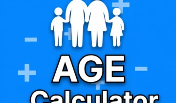 Graphic illustration showing a digital age calculator displaying age in years, months, and days, representing its use in healthcare, legal, and event planning.