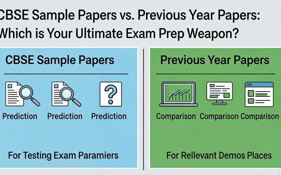 Student comparing CBSE sample papers and previous year question papers to prepare for Class 10 and Class 12 board exams.