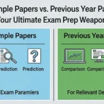 Student comparing CBSE sample papers and previous year question papers to prepare for Class 10 and Class 12 board exams.