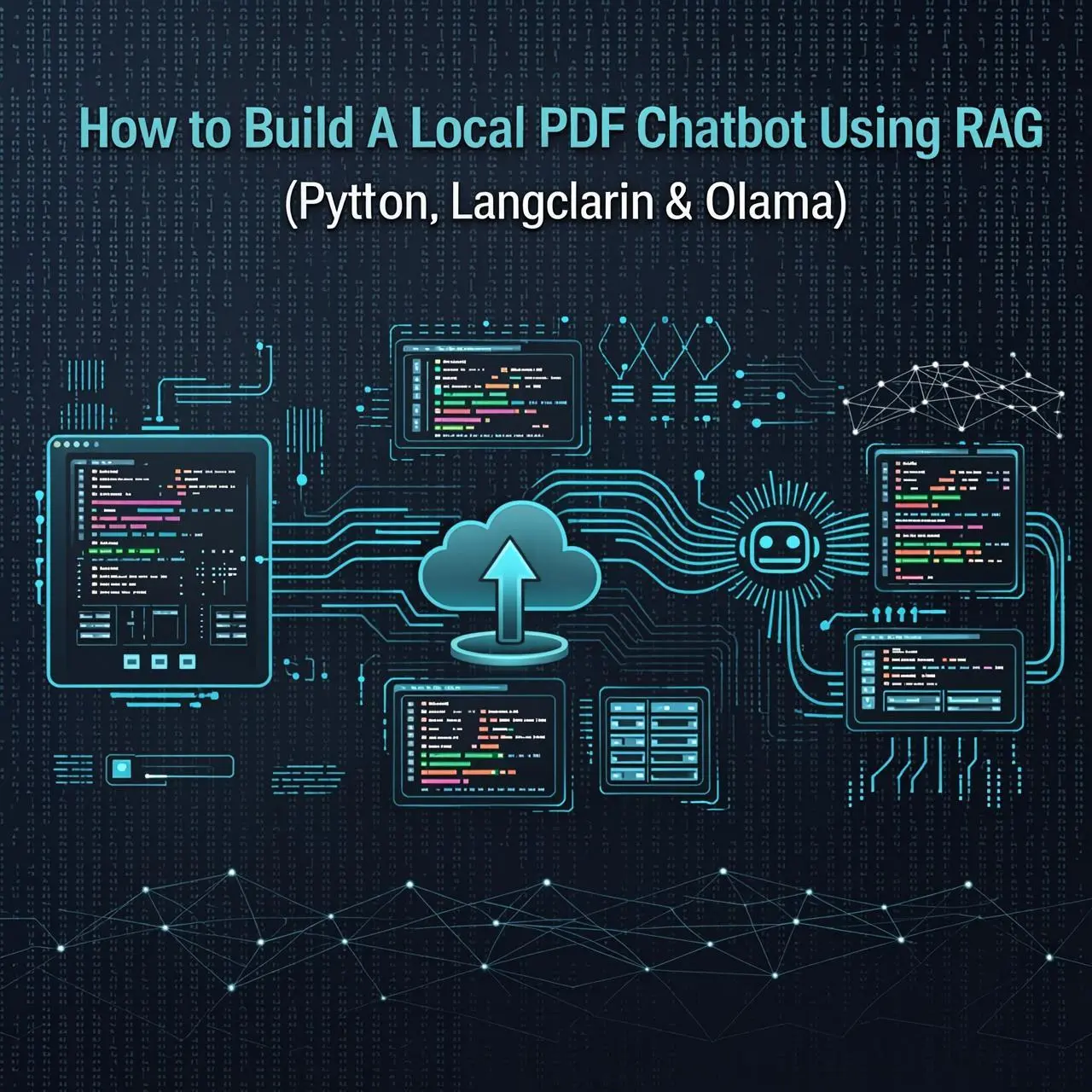 A computer terminal window showing a successfully running local PDF chatbot built with Python, where the user asks a question and the AI bot generates a response.