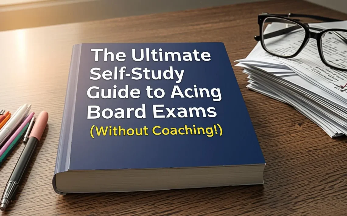 Student preparing for CBSE, ICSE, and State Board exams through self-study at home without coaching using books, notes, and a study timetable.