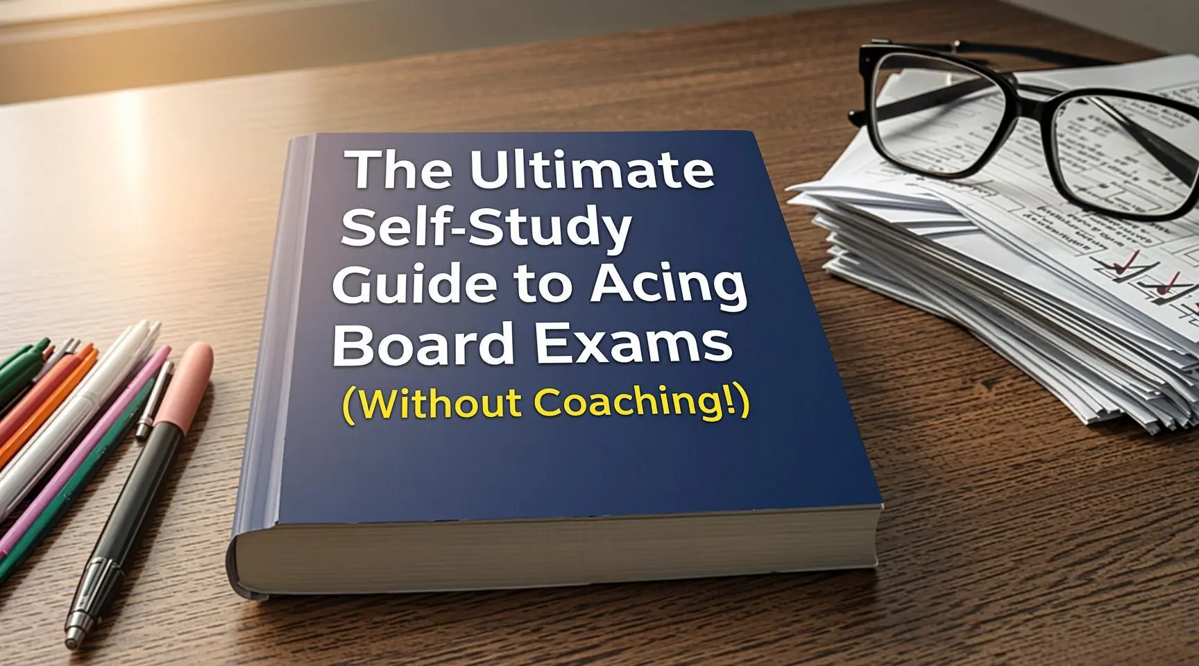 Student preparing for CBSE, ICSE, and State Board exams through self-study at home without coaching using books, notes, and a study timetable.
