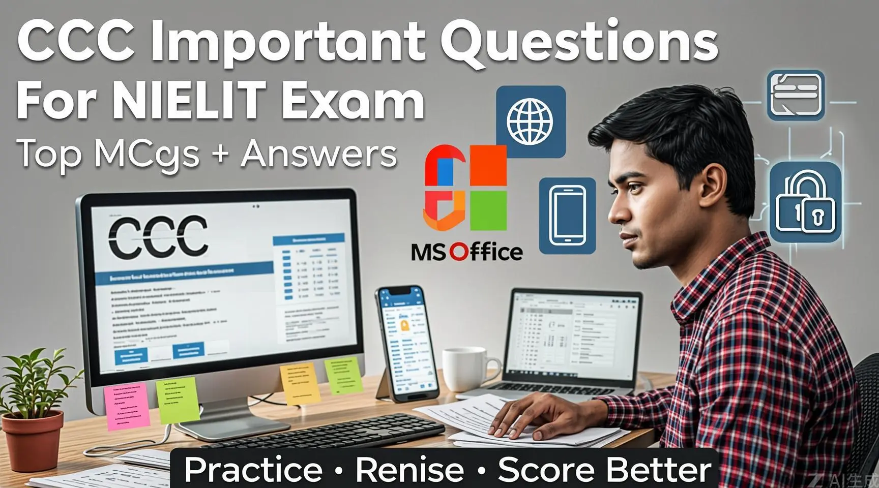 CCC Important Questions for NIELIT Exam 1 CCC Important Questions for NIELIT Exam : A comprehensive guide featuring chapter-wise MCQs, practice sets, and shortcut keys for computer course aspirants.