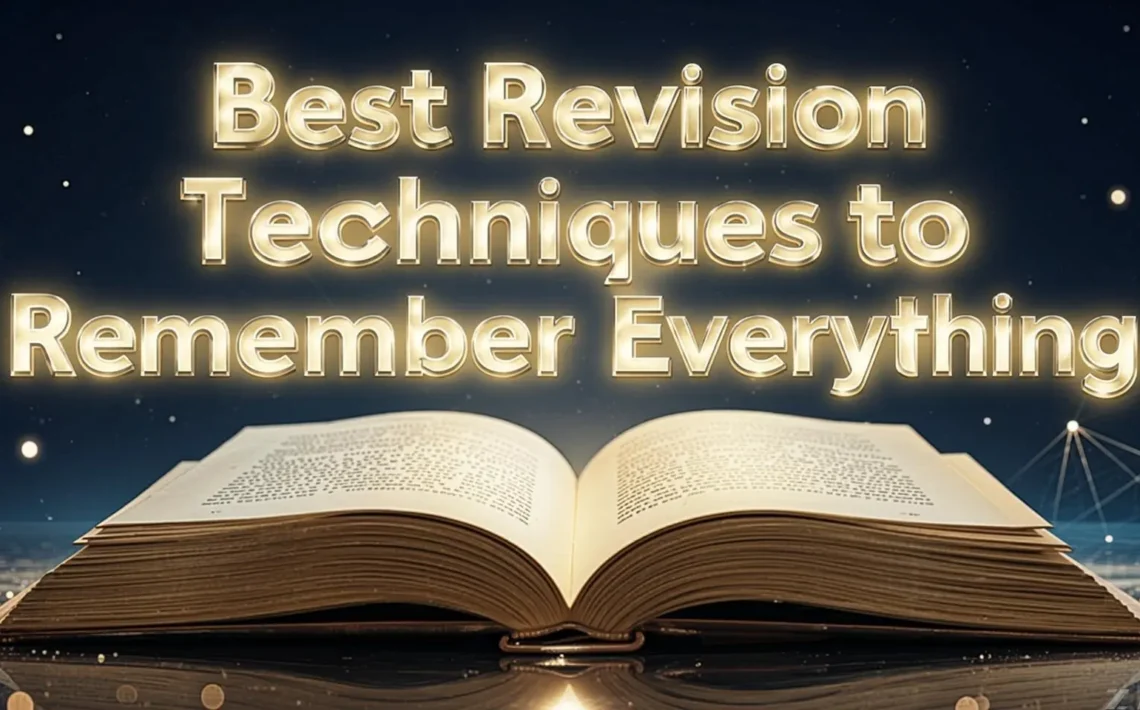 Student using the best revision techniques to remember everything with flashcards, notes, and a laptop on a desk.