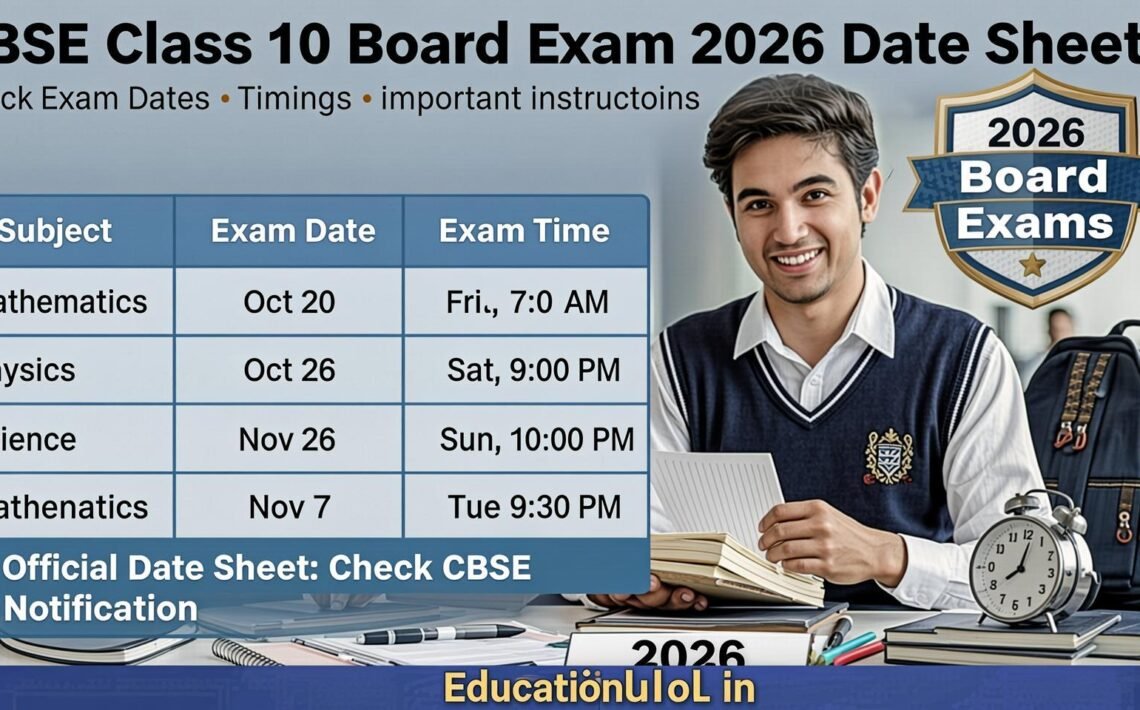 CBSE Class 10 Board Exam 2026 Date Sheet
