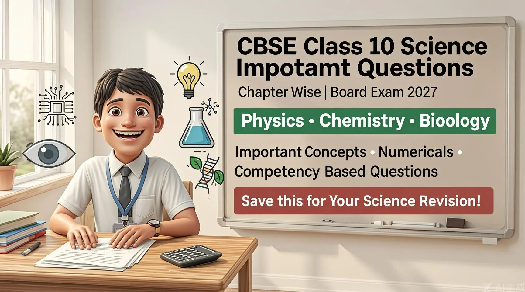 CBSE Class 10 Science Important Questions Chapter Wise (2026-27) | Free PDF 1 Infographic showing CBSE Class 10 Science chapter wise important questions for board exam preparation