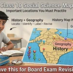 CBSE Class 10 student preparing Social Science map work with an India map, highlighting important History and Geography locations, features and board exam revision topics.