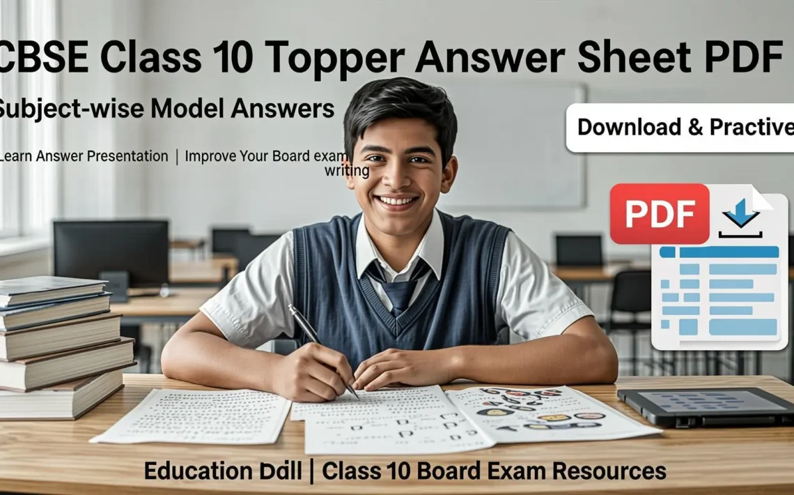 CBSE Class 10 topper answer sheet and model answers for Science, Maths, and English PDF download.