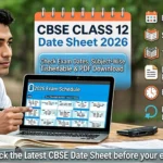 Graphic showing the CBSE Class 12 Date Sheet 2026 with a calendar and exam timetable for student reference.