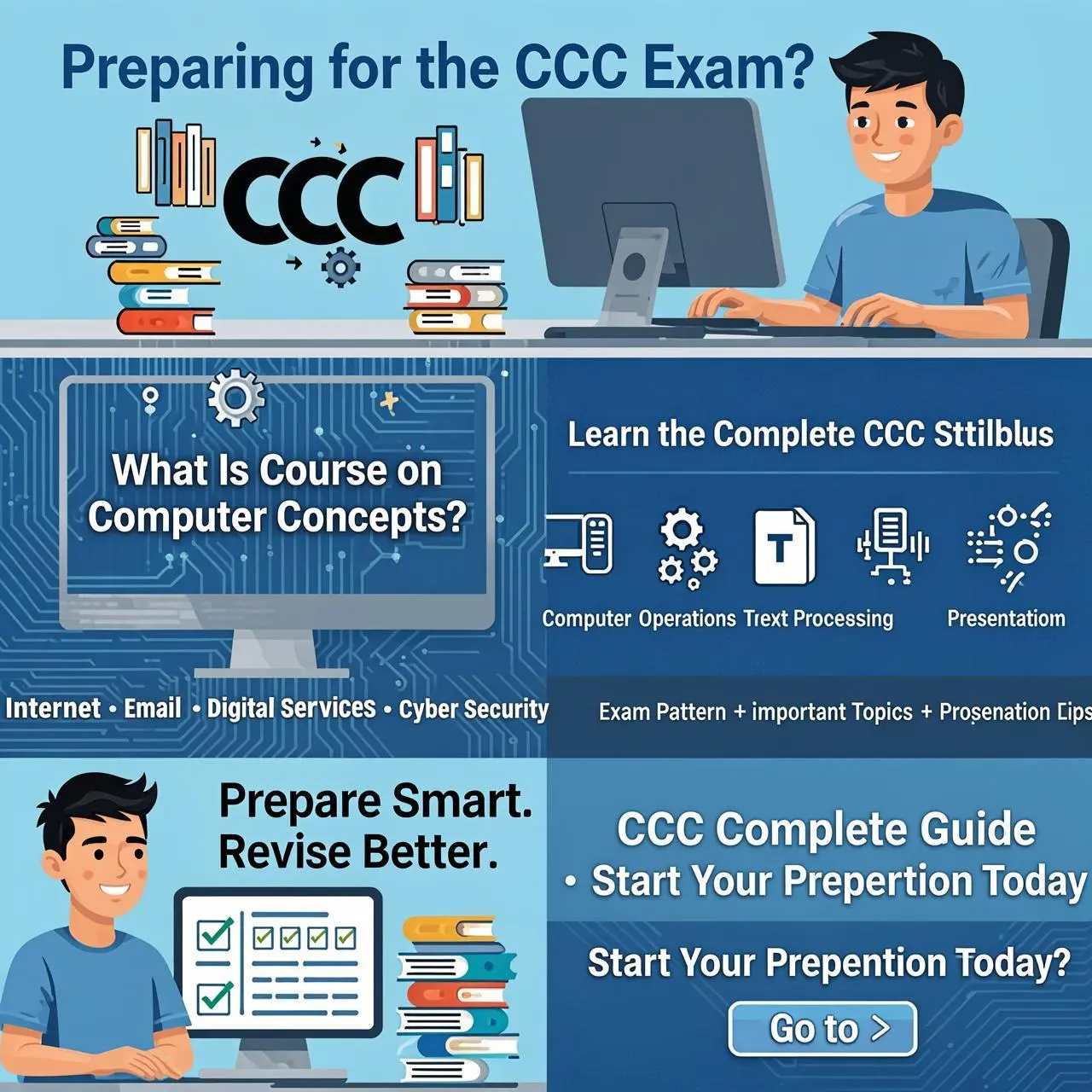 Course on Computer Concepts (CCC): Complete Guide 1 llustration explaining Course on Computer Concepts (CCC) exam guide with NIELIT certification details for students