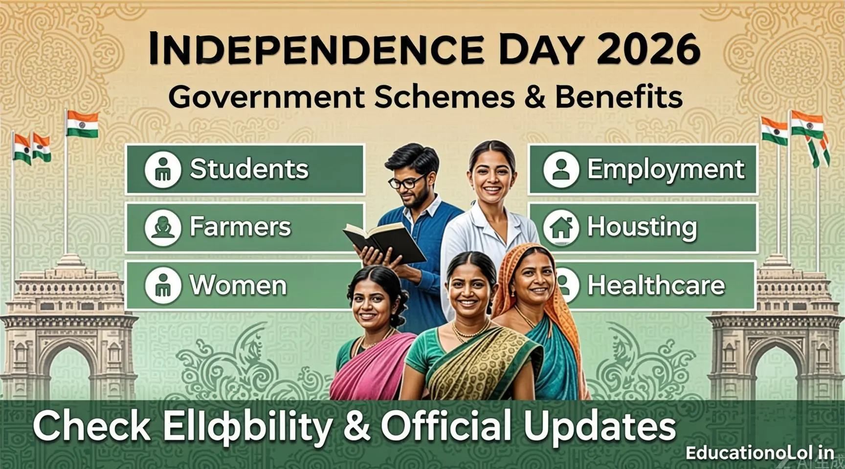 A conceptual image representing Independence Day Govt Scheme 2026, featuring the Indian flag and government welfare symbols.