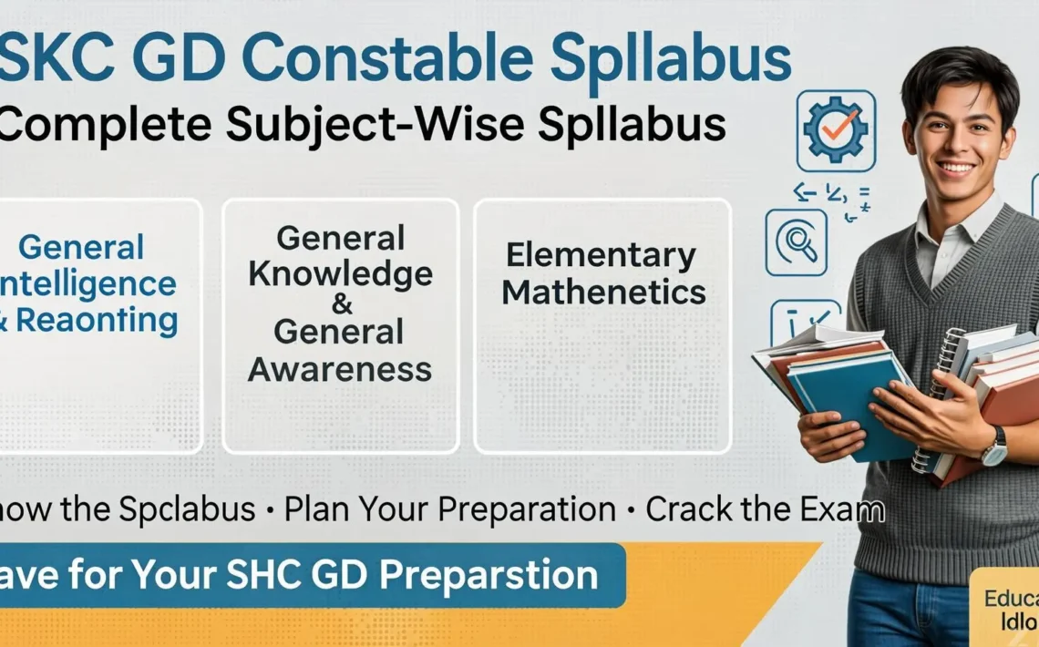SSC GD Constable Syllabus covering General Intelligence and Reasoning, General Knowledge and General Awareness, Elementary Mathematics, and English/Hindi for competitive exam preparation.