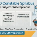 SSC GD Constable Syllabus covering General Intelligence and Reasoning, General Knowledge and General Awareness, Elementary Mathematics, and English/Hindi for competitive exam preparation.
