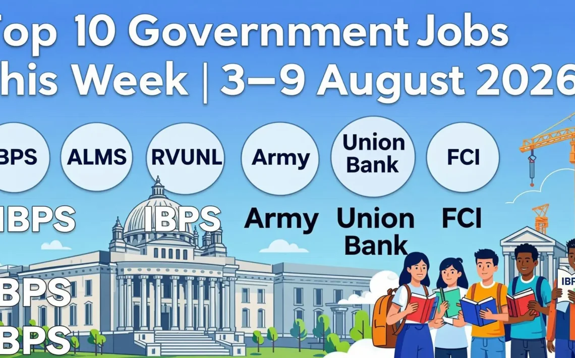 Top 10 latest government jobs in India for 3–9 August 2026 including IBPS Clerk, AIIMS NORCET, RVUNL, and Union Bank recruitment.