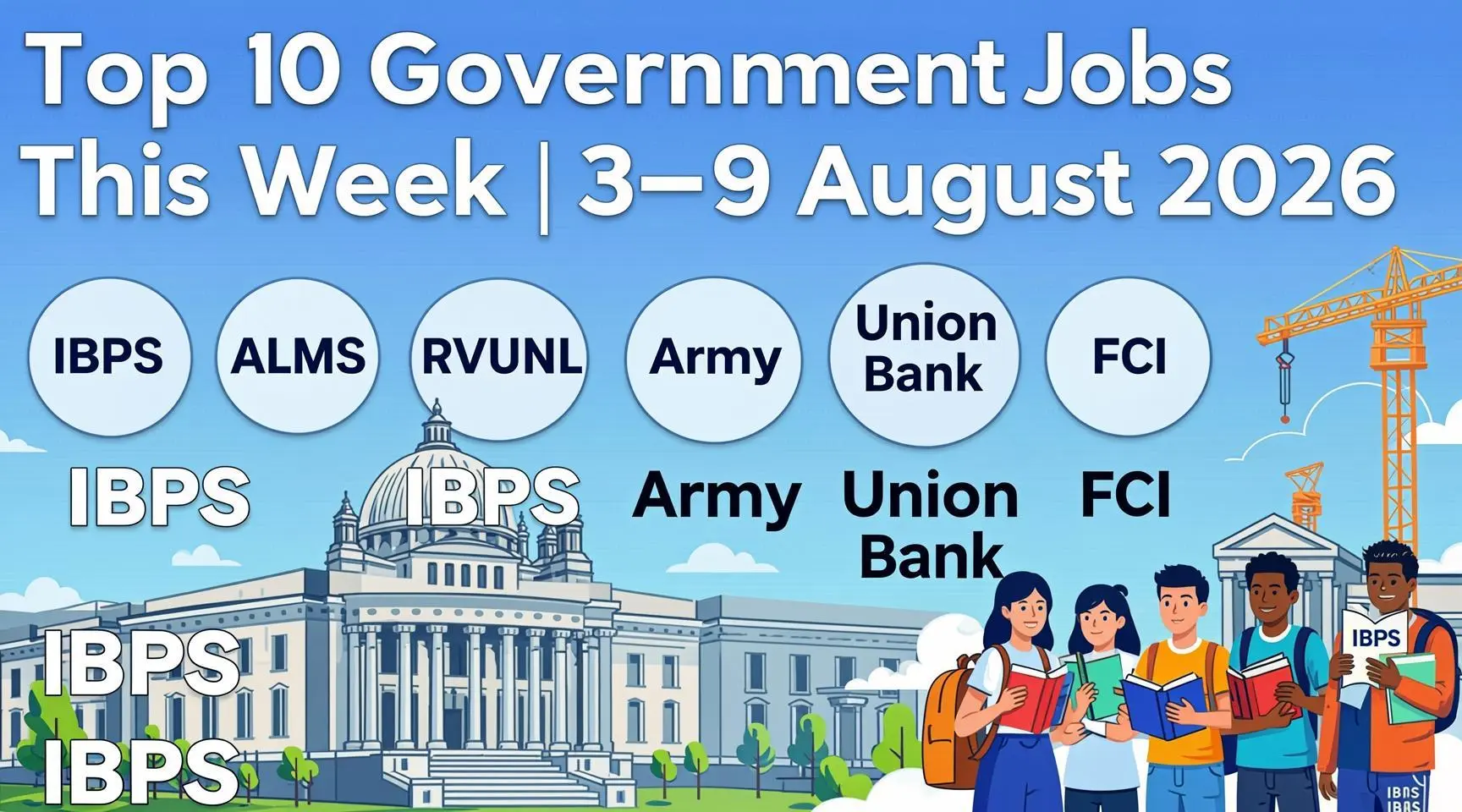 Top 10 latest government jobs in India for 3–9 August 2026 including IBPS Clerk, AIIMS NORCET, RVUNL, and Union Bank recruitment.