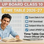UP Board class 10 time table 2026-27 PDF cover image showing exam schedule and calendar