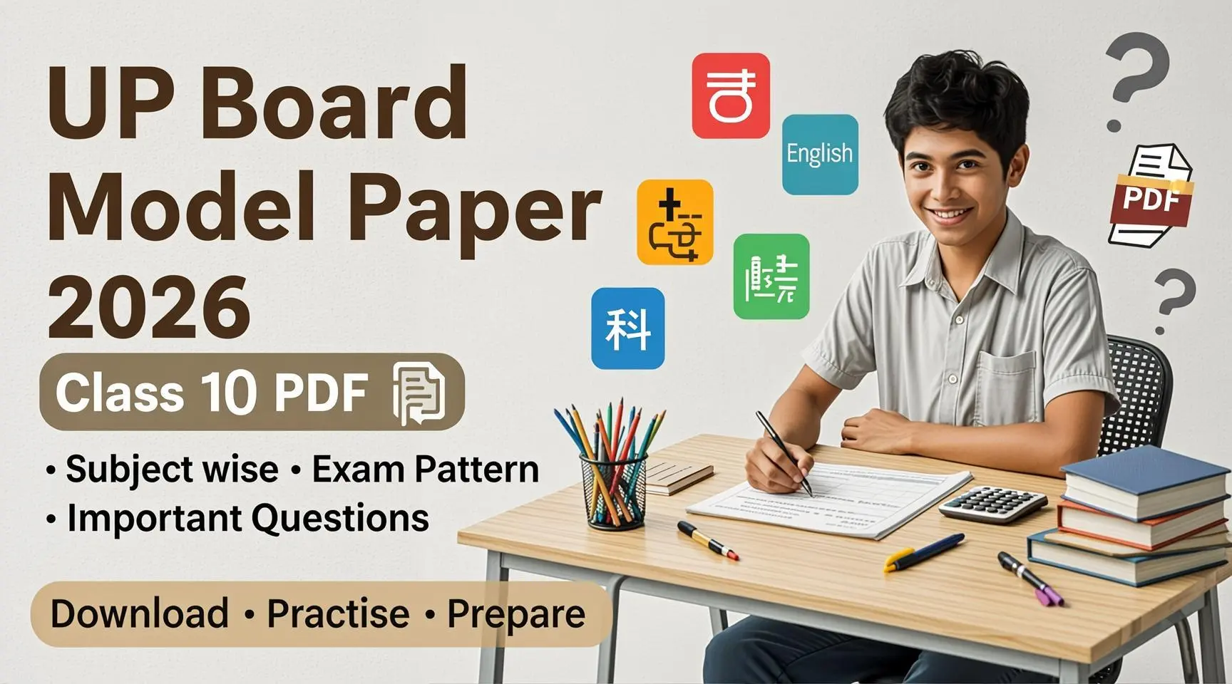 UP Board Model Paper 2026 Class 10 PDF with subject-wise model papers, exam pattern, marking scheme, important topics, and board exam preparation tips for Class 10 students.