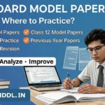 A student practicing the up board model paper 2027 for Class 10 and 12 exam preparation.
