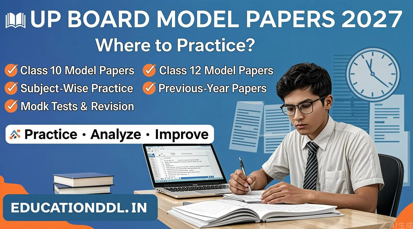A student practicing the up board model paper 2027 for Class 10 and 12 exam preparation.