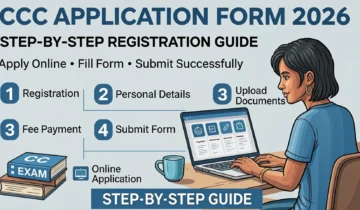Screenshot and guide showing how to fill the CCC Online Form Kaise Bhare 2026 step-by-step in Hindi and English.